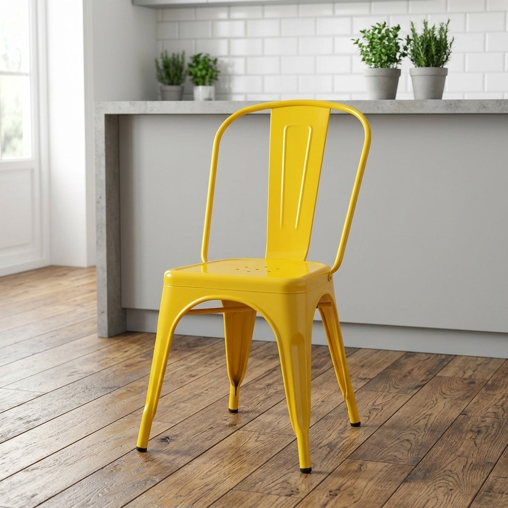 Silla de acero apilable amarilla