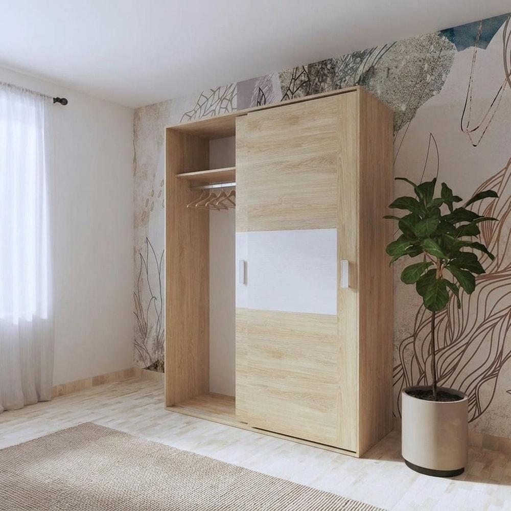 Armario de 2 puertas correderas roble y blanco