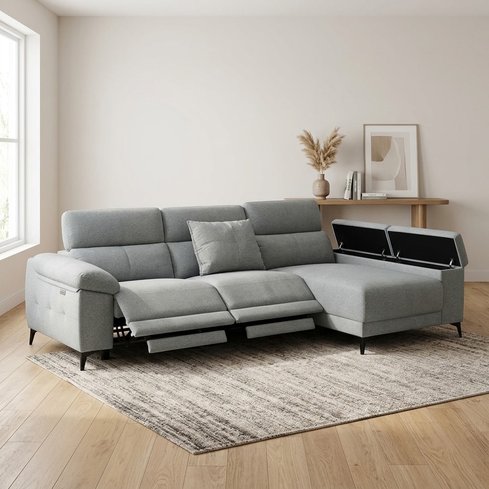 Chaise longue gris con relax eléctrico y arcón