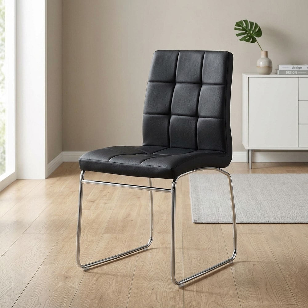 Silla de comedor cromada con tapizado negro