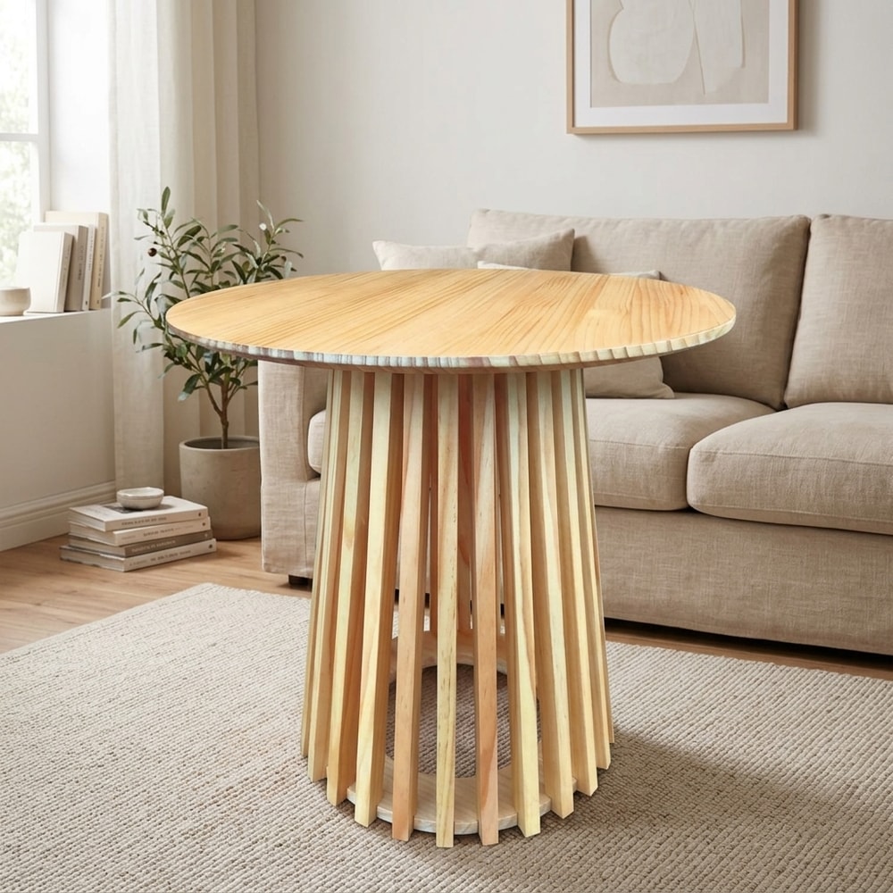 Mesa de centro redonda madera natural