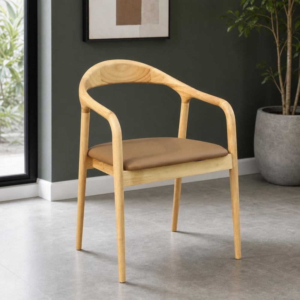 Silla con brazos de haya y asiento marrón