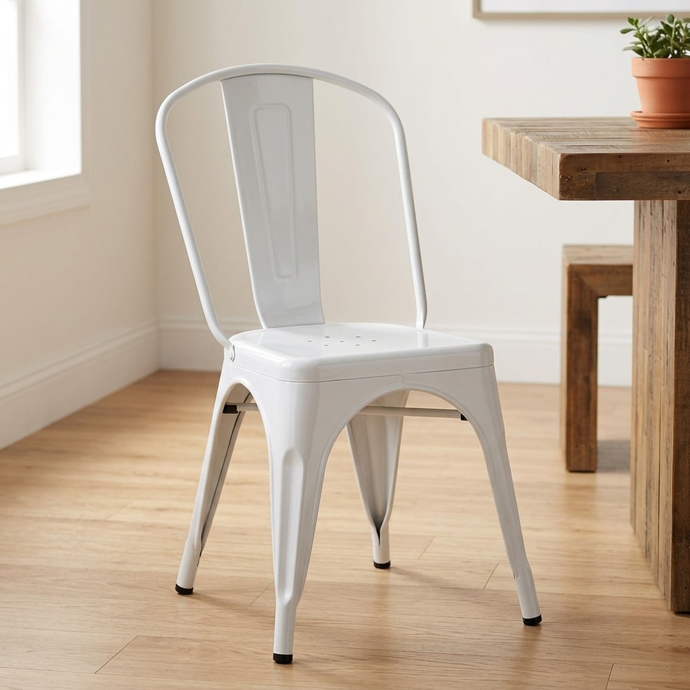 Silla de comedor de acero blanco apilable