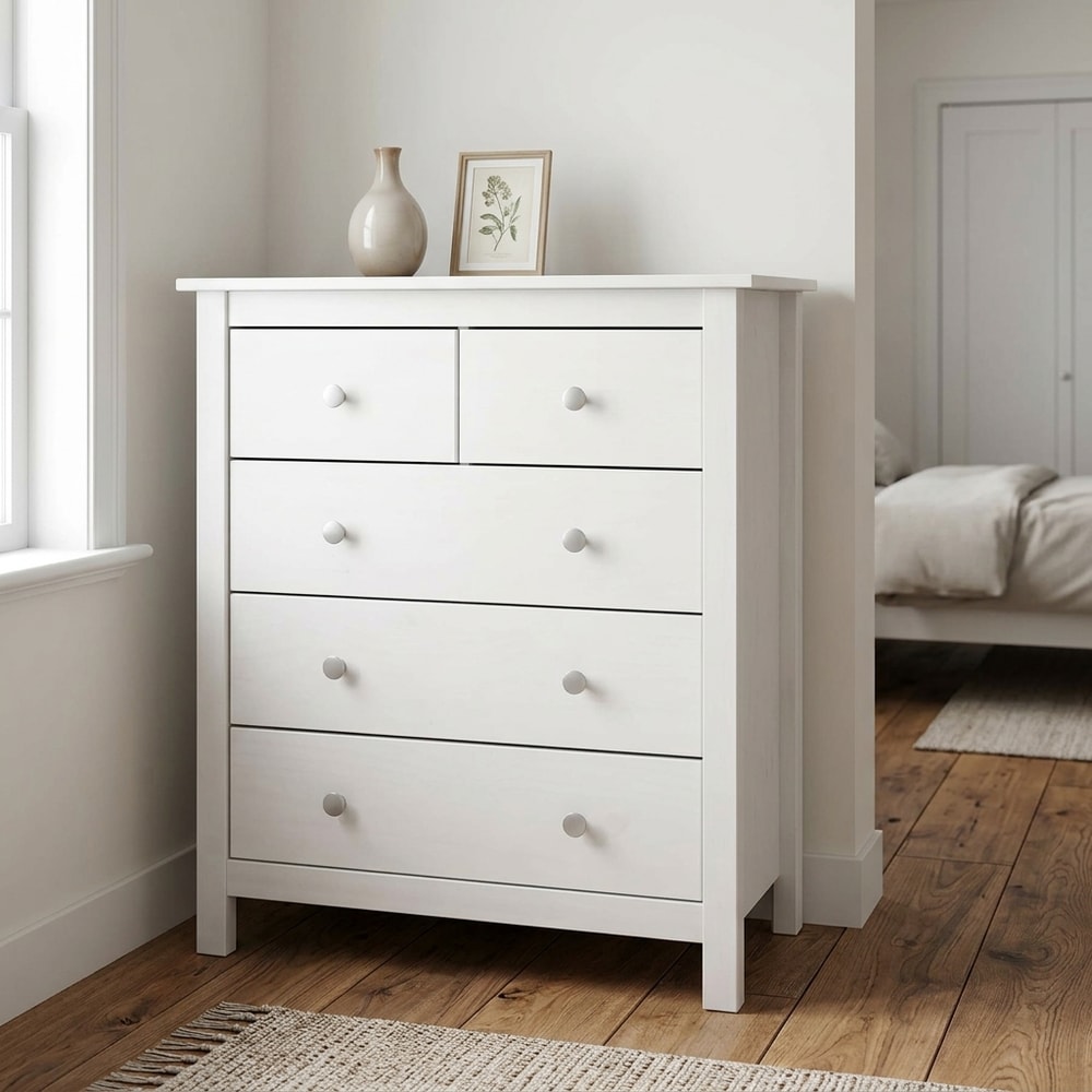 Cómoda blanca de 5 cajones estilo moderno