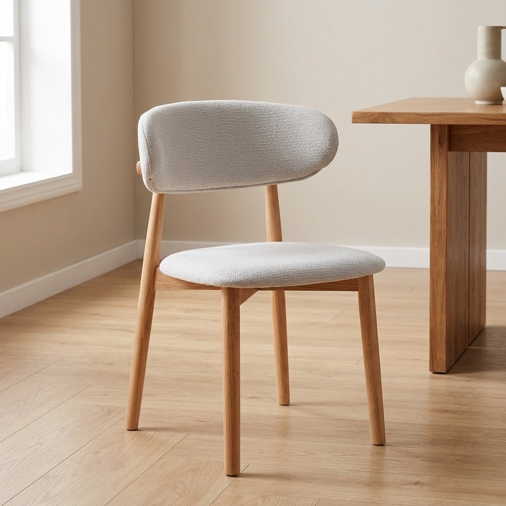 Silla de comedor tapizada beige y madera maciza