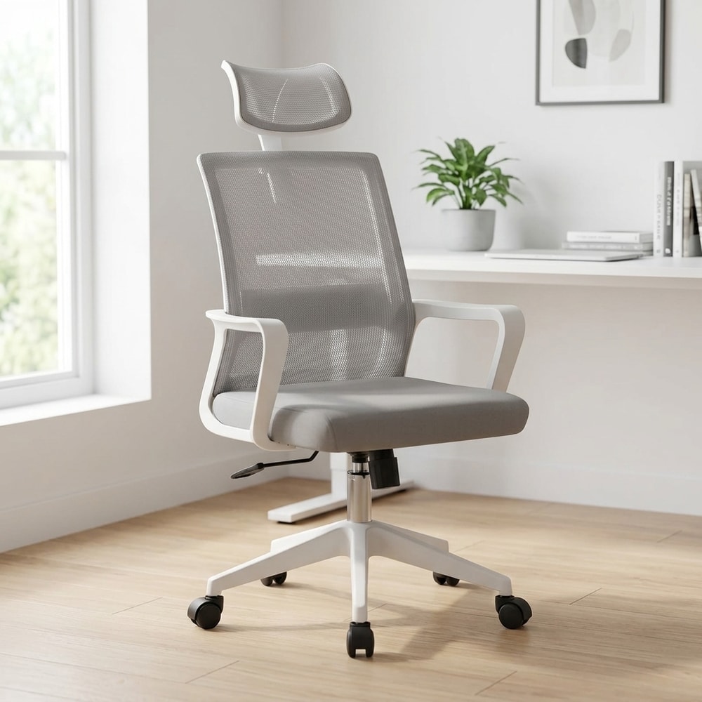 Silla de oficina ergonómica blanca y gris