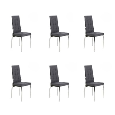 6 Sillas Tapizadas en Tela Gris con Asiento y Respaldo Acolchados, Patas