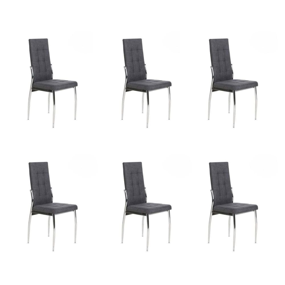 6 Sillas Tapizadas en Tela Gris con Asiento y Respaldo Acolchados, Patas