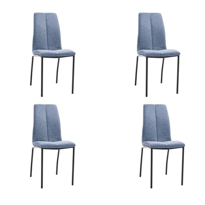 Juego de 4 Sillas con Estructura de Madera Tapizadas en Tela Azul Repelente al