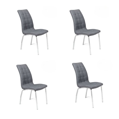 Juego de 4 Sillas Tapizadas en Símil Piel Gris Claro con Patas Cromadas,