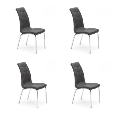 Juego de 4 Sillas Tapizadas en Símil Piel Gris Oscuro con Patas Cromadas,