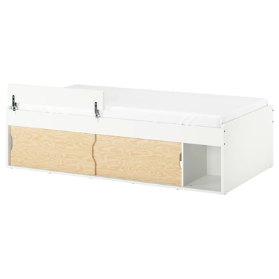 KLIPPUGGLA Estructura de cama con almacenaje - blanco/incluye barandilla
