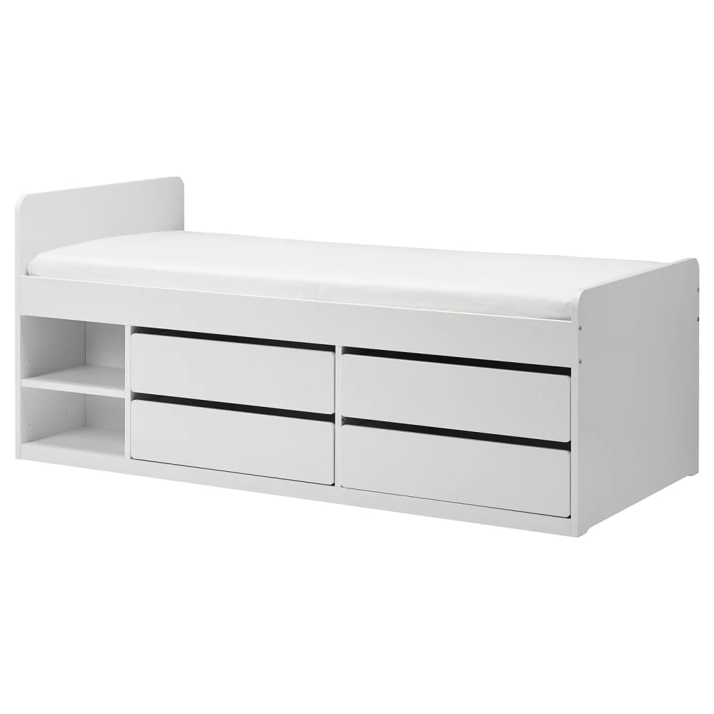 SLÄKT Estructura de cama con almacenaje - blanco 90x200 cm