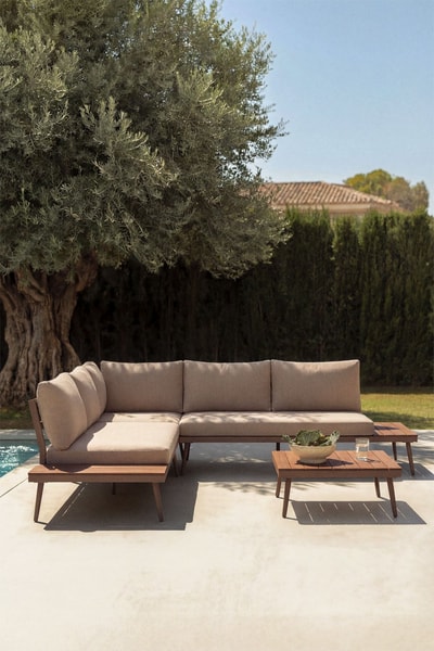 Conjunto de jardín con sofá aluminio y madera de acacia Kalen Marrón Moka