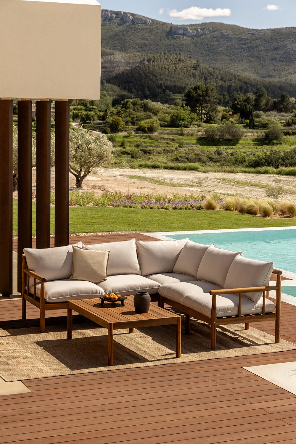 Conjunto de jardín con sofá centro en madera de acacia Melvin Marrón Acacia