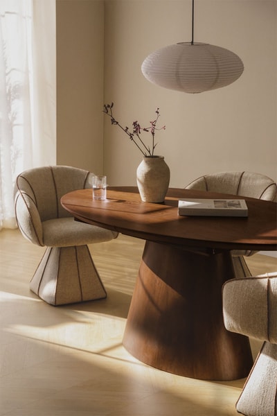 Mesa de comedor ovalada 160-200x100 cm extensible en MDF y chapa Gala