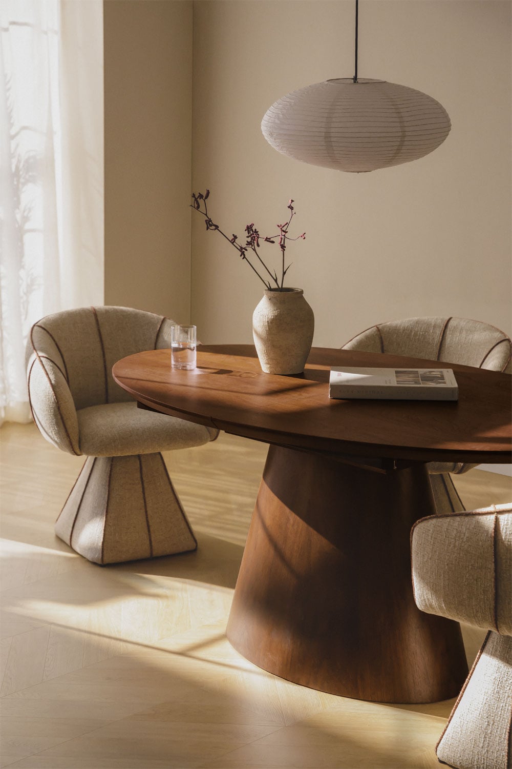 Mesa de comedor ovalada 160-200x100 cm extensible en MDF y chapa Gala