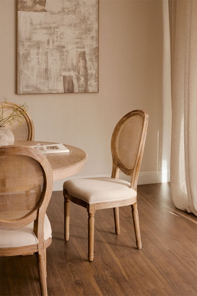 Silla de comedor en rejilla y tapizada Sunna