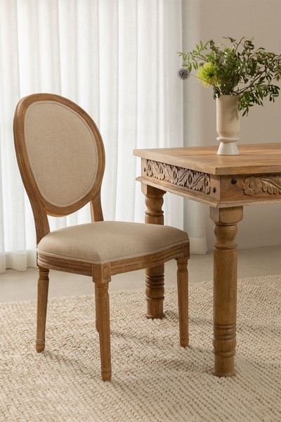 Silla de comedor tapizada en tela Sunna beige