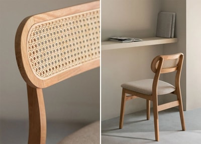 Silla de comedor tapizada en tela y en madera Leivel