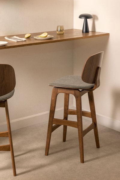 Taburete alto 65 cm en madera oscura y tela marrón moka Canada