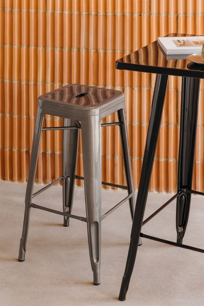Taburete alto 75 cm en acero gris cromado Lix