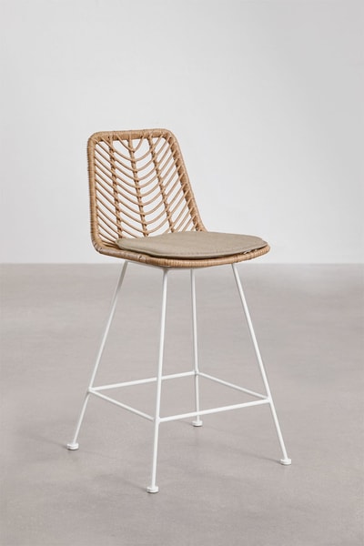 Taburete alto en ratán sintético Gouda Natural beige