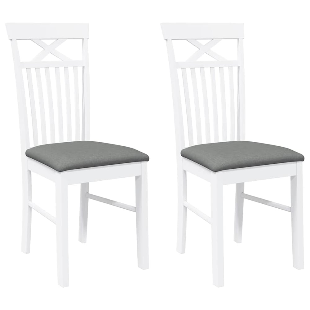 vidaXL Sillas de comedor con cojines 2uds madera maciza blanco caucho