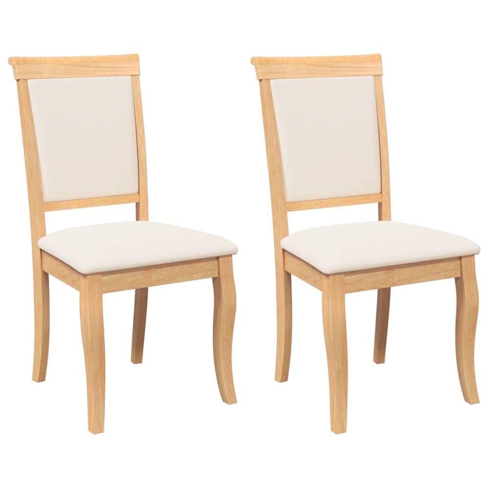 vidaXL Sillas de comedor con cojines 2uds madera maciza natural caucho beige
