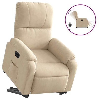 vidaXL Sillón eléctrico reclinable elevable tela microfibra crema beige