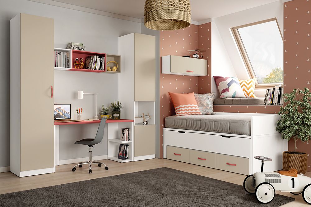 Habitación Juvenil Completa con Cama Nido y Armarios