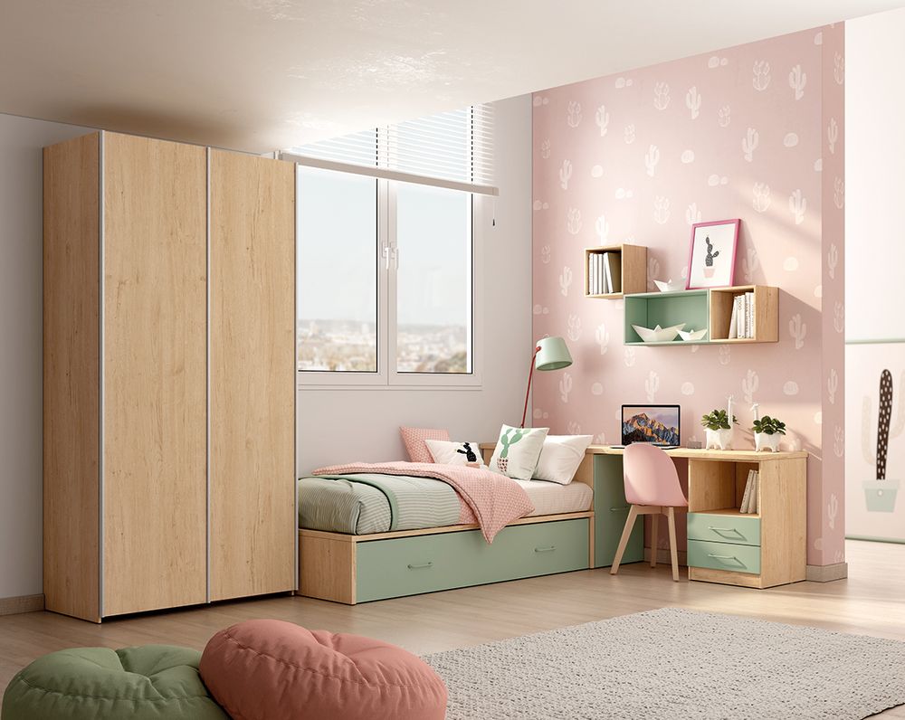 Habitación Juvenil Completa: Cama Nido, Armario y Escritorio