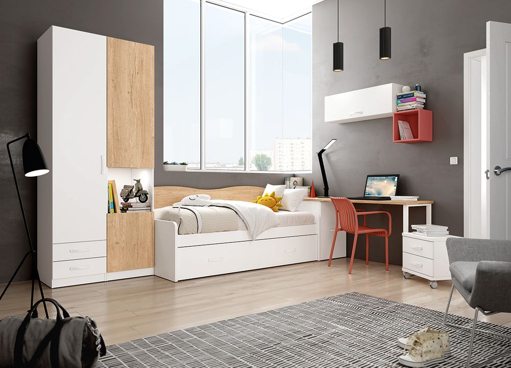 Habitación Juvenil Completa: Cama Nido, Armario y Escritorio