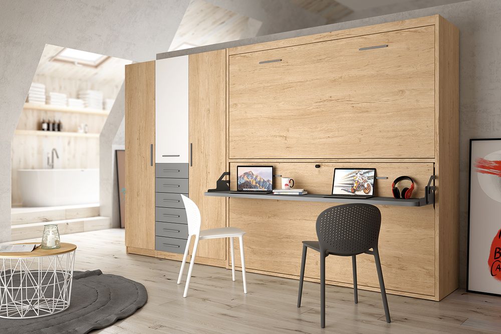 Habitación Juvenil: Cama Doble Abatible + Escritorio + Armario