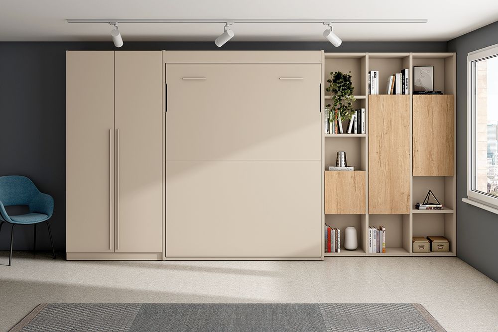 Habitación Juvenil Modular: Cama Abatible 135x190, Armario y Librería