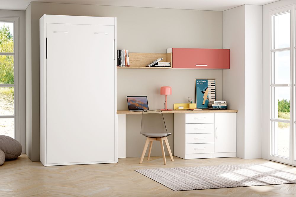 Dormitorio Juvenil con Cama Abatible 90x190 y Escritorio