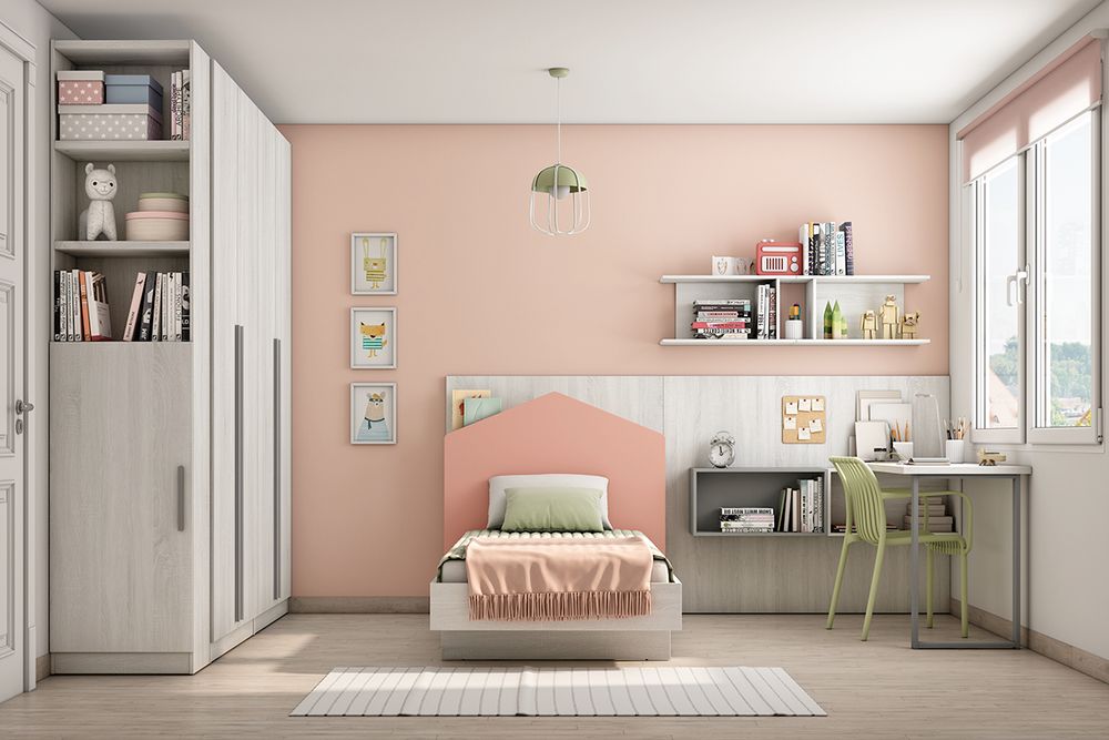 Habitación Juvenil con Cama Tipi, Armarios y Escritorio