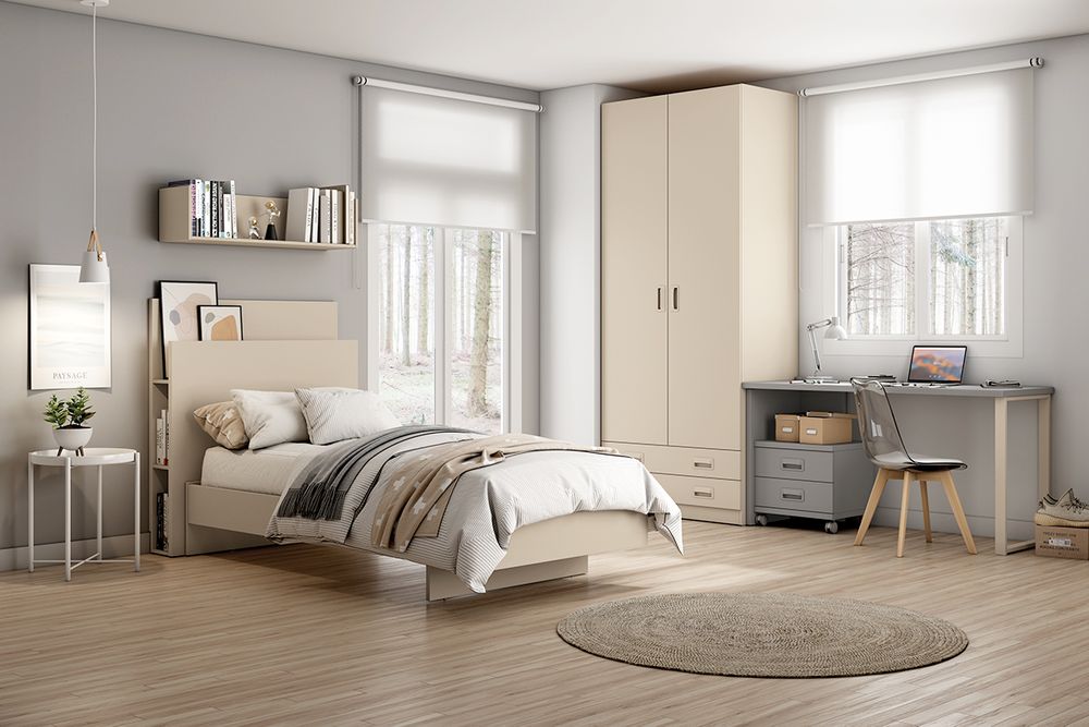 Dormitorio Juvenil Modular con Armario, Cama y Escritorio