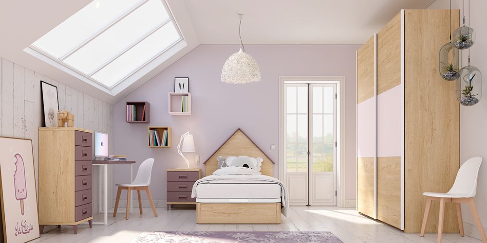 Dormitorio Juvenil con Canapé, Armario Corredero y Escritorio