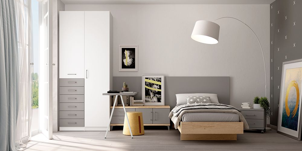 Dormitorio Juvenil Completo con Cama, Armario y Escritorio