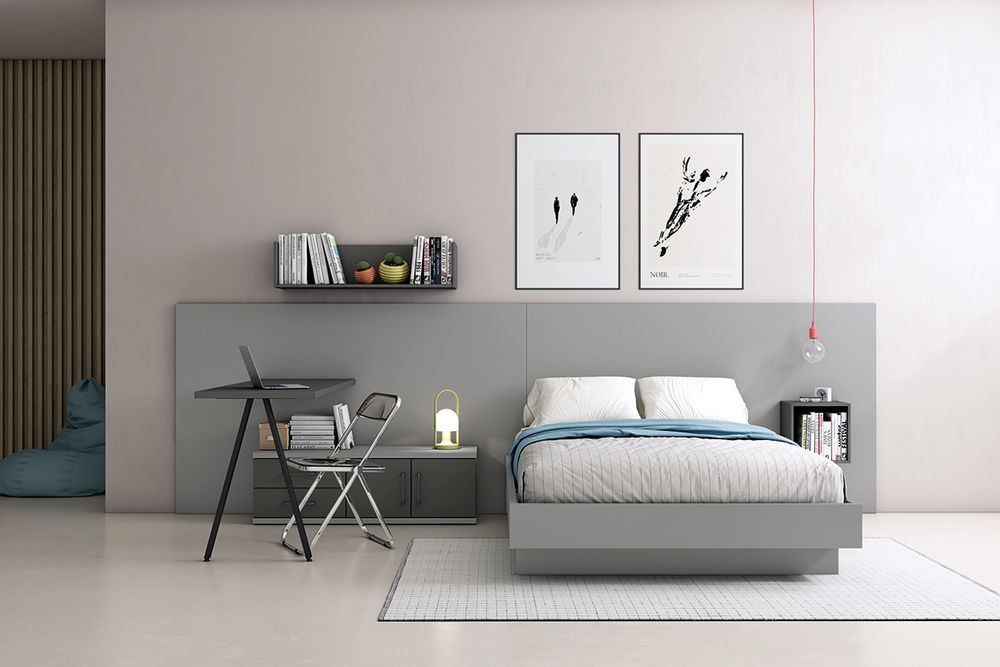 Dormitorio Juvenil Completo con Cama 135, Escritorio y Estantes