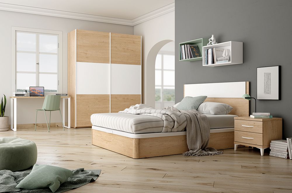 Conjunto Dormitorio Juvenil Cama 150, Armario y Escritorio