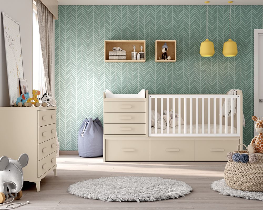 Habitación Infantil con Cuna Convertible y Cómoda