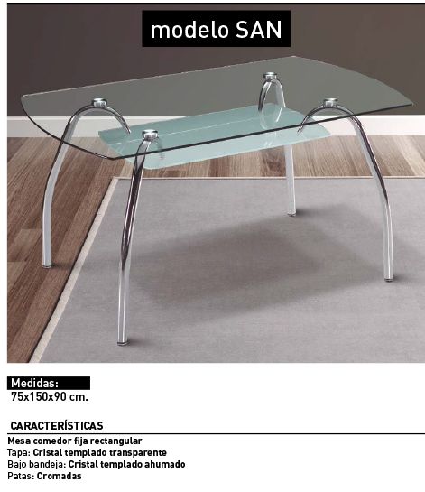 Mesa de comedor fija de cristal y metal cromado