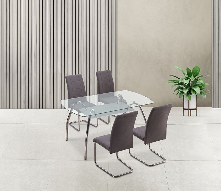 Conjunto de mesa de cristal y 4 sillas grises