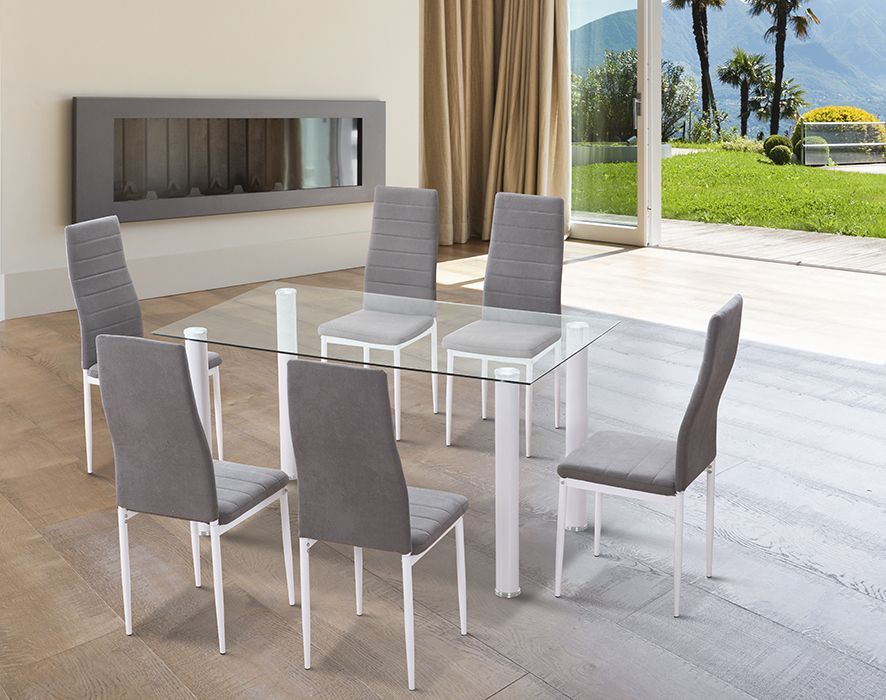 Conjunto de comedor mesa de cristal y 6 sillas