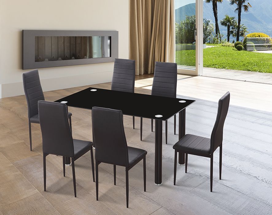 Conjunto de mesa de comedor y 6 sillas negras