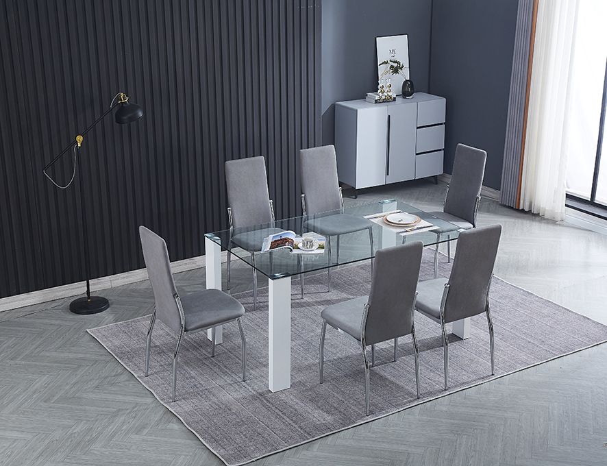 Conjunto de mesa blanca y 6 sillas de comedor