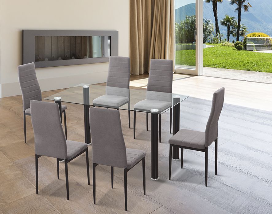 Conjunto de mesa de cristal y 6 sillas negras