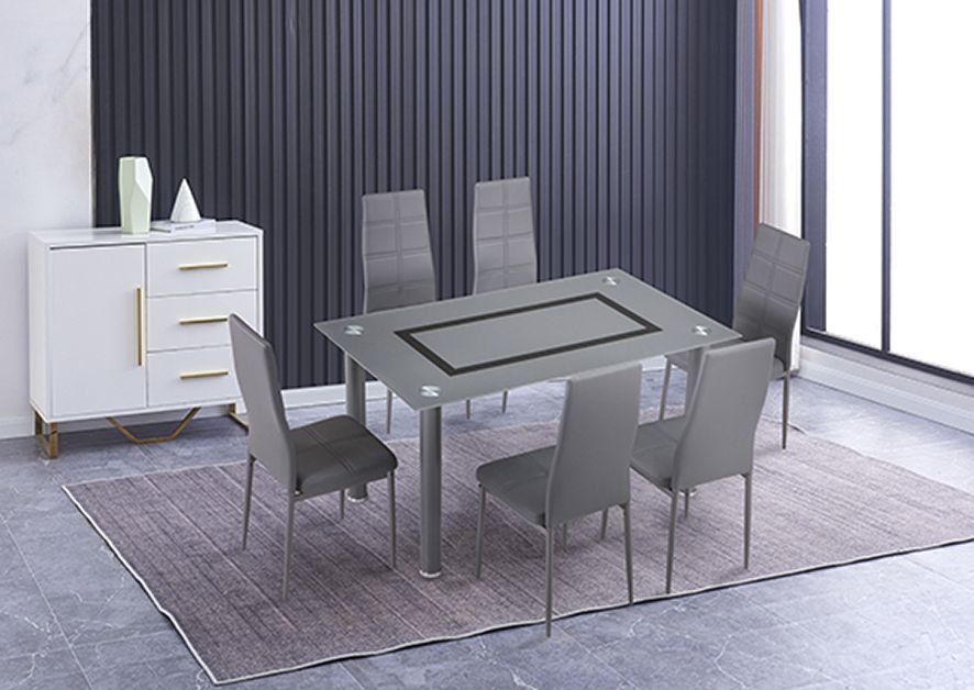 Conjunto de mesa de comedor y 6 sillas gris